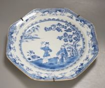 An 18th century Chinese export blue and white octagonal dish - 33cm diameter