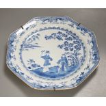 An 18th century Chinese export blue and white octagonal dish - 33cm diameter