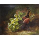 G.J.Broome (fl.1867-1873), oil on canvas, Still life of grapes and plums, signed, 24 x 29cm