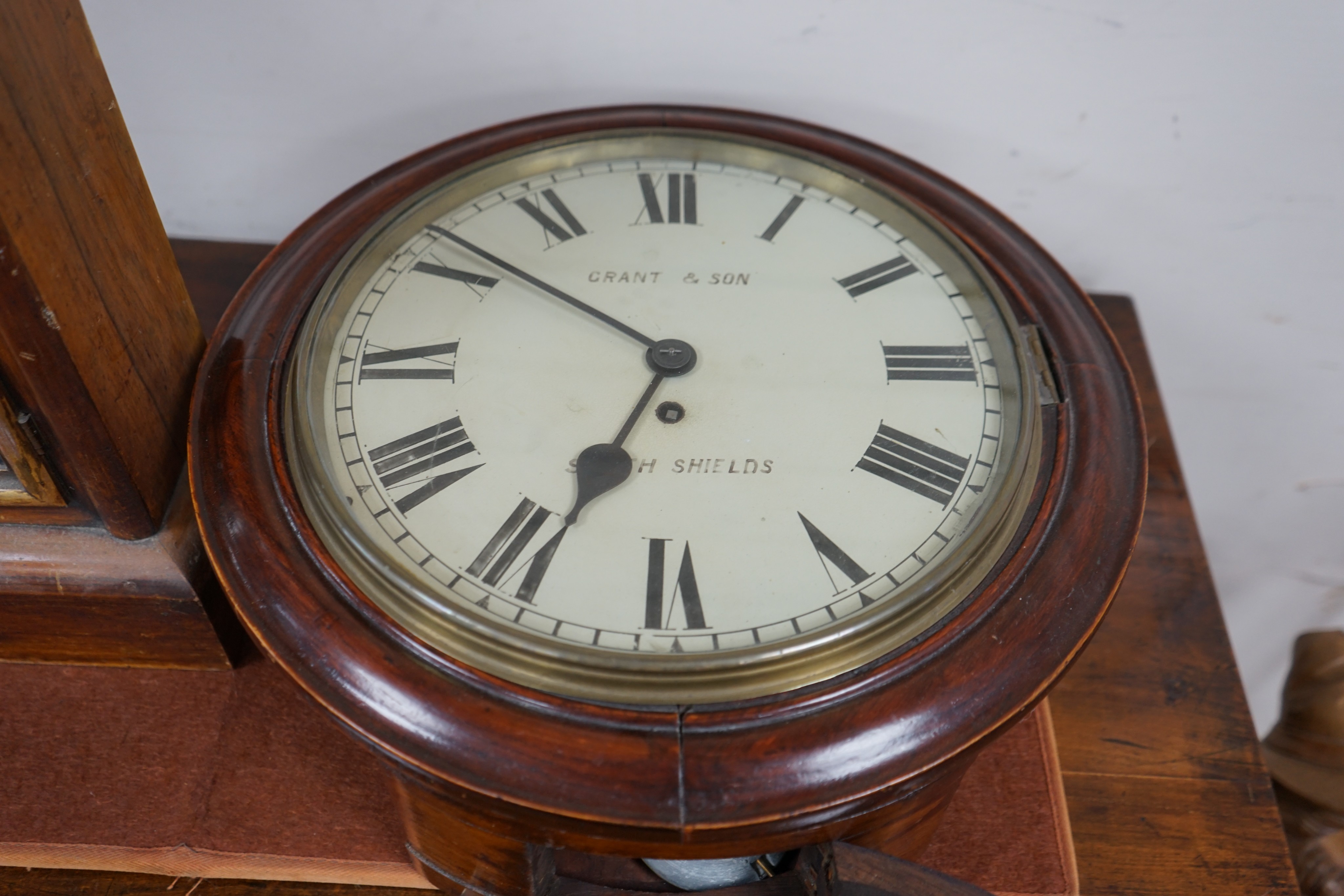 A Victorian mahogany circular wall dial with later movement, diameter 40cm together with an American - Image 2 of 3