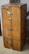 A vintage Arfango brass mounted tan leather wardrobe trunk, length 56cm, width 56cm, height 130cm