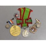 Five military badges and medals and buttons Including a Panorama de Paris medal 1878, India Princely