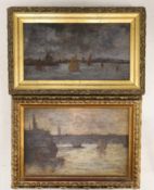 M.K. Galo, two oils on board, 'The Thames at Twilight' and a similar scene, one signed, 14 x 22cm