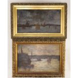 M.K. Galo, two oils on board, 'The Thames at Twilight' and a similar scene, one signed, 14 x 22cm
