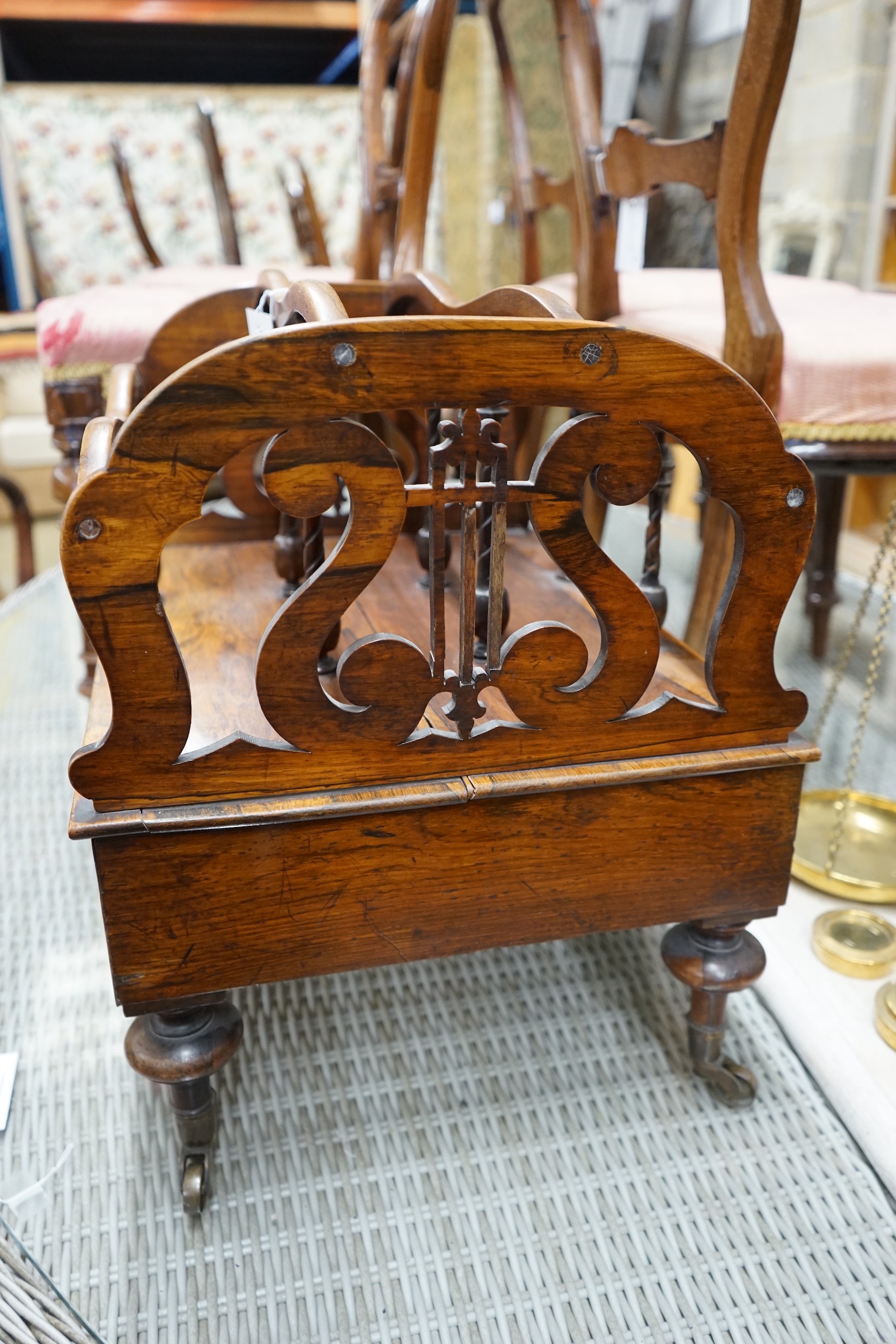 A Victorian rosewood three division Canterbury, width 52cm, depth 40cm, height 48cm - Image 2 of 3