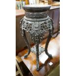 A Chinese carved hardwood marble topped vase stand, width 30cm, height 66cm