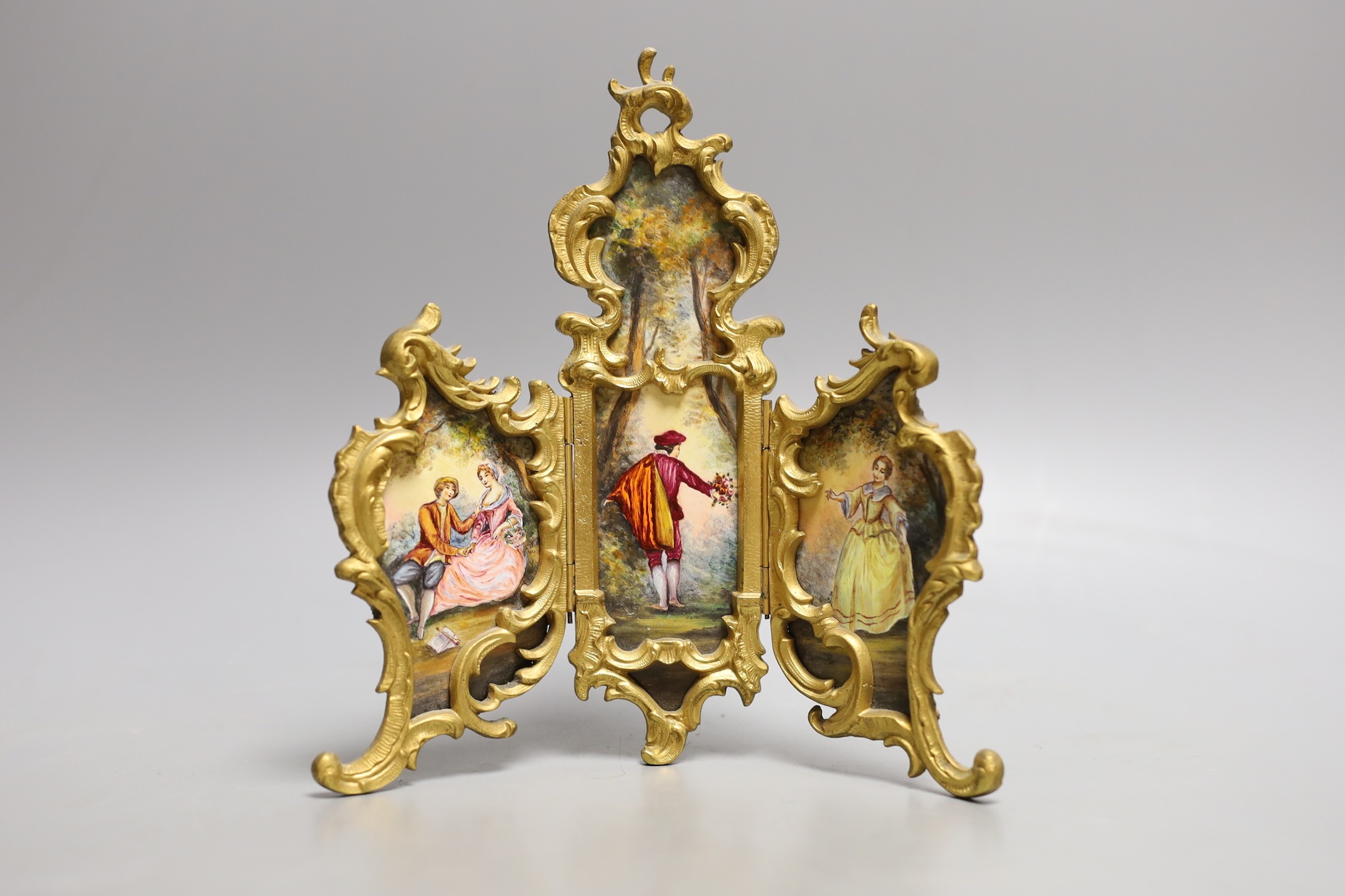 A suite of Viennese enamelled miniature furniture: 3 fold screen, table, salon sofa, a pair of - Image 5 of 5