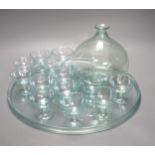 A 1930's Murano irridescent aqua glass liqueur set