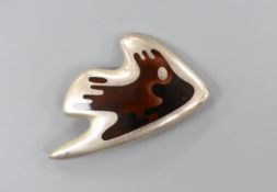 A Georg Jensen 925 sterling and enamel stylised fish brooch, no. 307, 60mm.