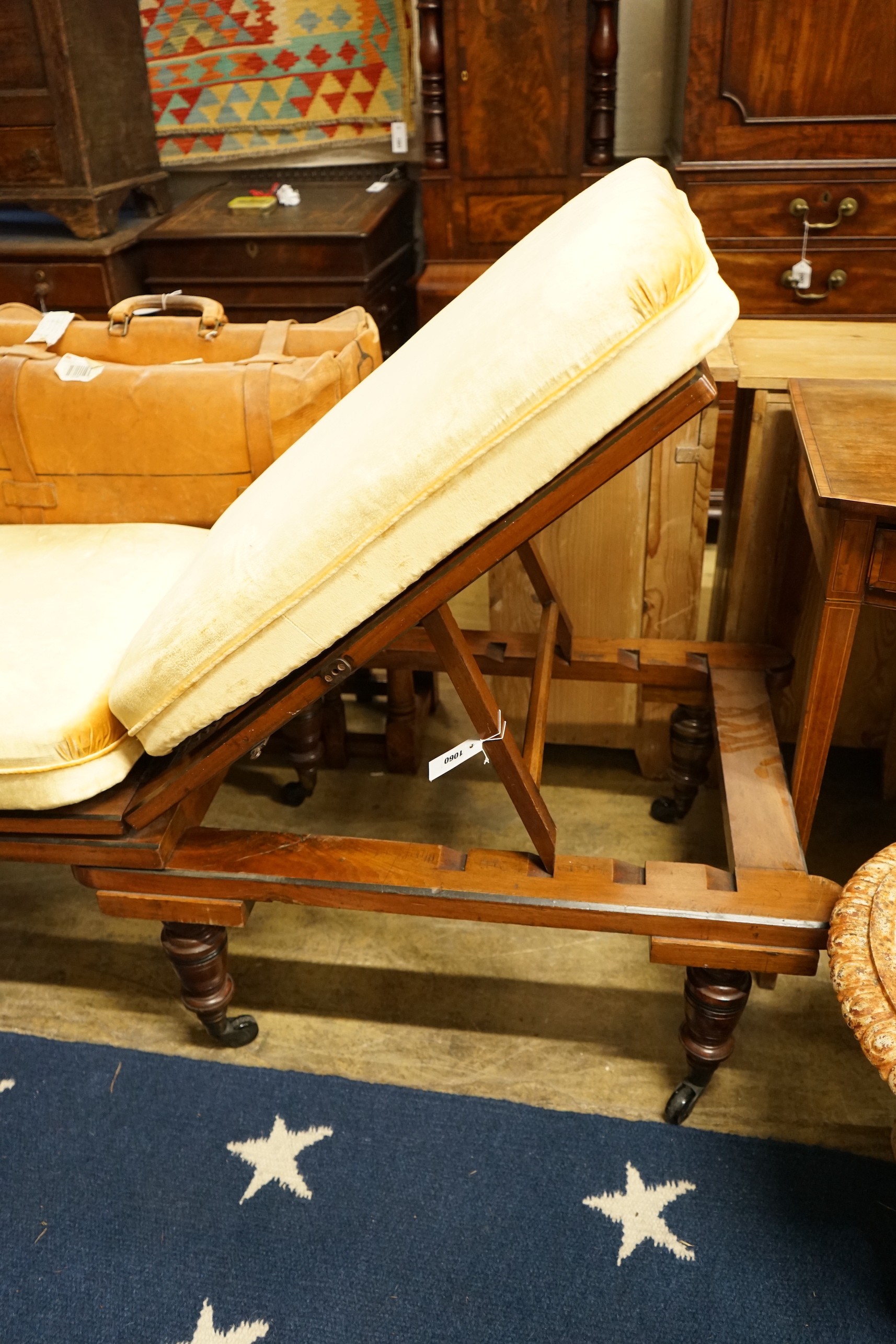 A Victorian mahogany folding campaign daybed, length 200cm - Image 3 of 3