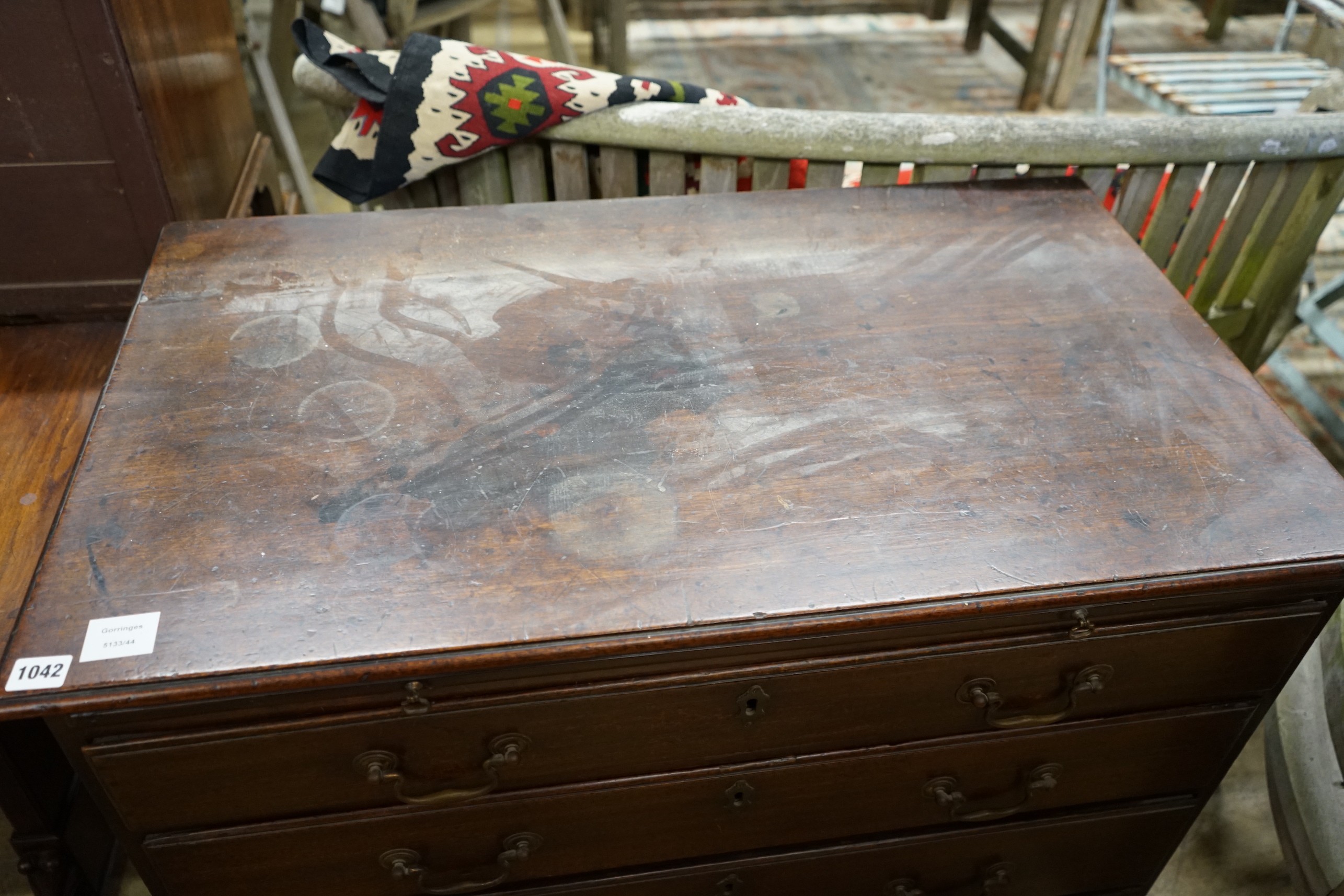 A George III mahogany four drawer chest, fitted slide, width 91cm, depth 53cm, height 80cm - Image 2 of 2