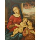 After Raphael, oil on canvas, Madonna and child with attendant, 70 x 55cm, unframed