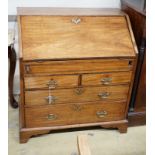 A George III mahogany bureau with well, width 86cm, depth 50cm, height 96cm