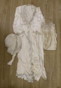 A cream silk neglegé, a matching night dress and a full petticoat