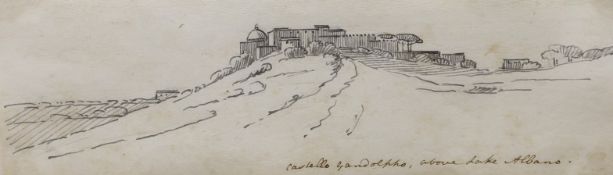 Thomas Smith (fl. 1780-1822), pen and ink, 'Castello Gandolpho, above Lake Albano', titled,