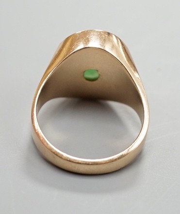 A 14k, cabochon jade and diamond chip set dress ring, size R/S, gross 7.6 grams. - Image 4 of 4