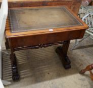 A William IV rectangular mahogany writing table with two side drawers, length 76cm, depth 52cm,