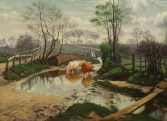 W. H. Knight (19th C.), oil on canvas, 'Springtime at Yardley Wood', signed and dated 1894, 55 x