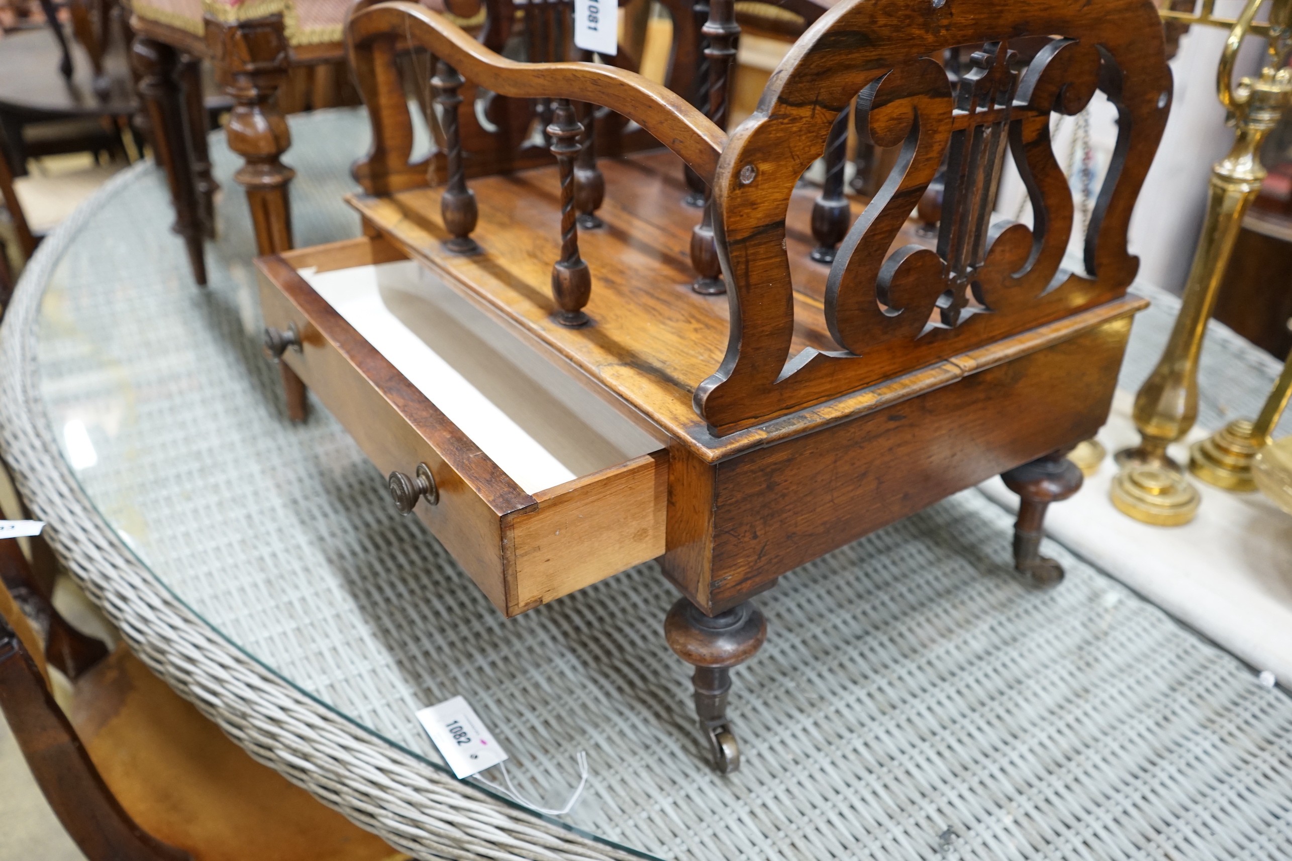 A Victorian rosewood three division Canterbury, width 52cm, depth 40cm, height 48cm - Image 3 of 3