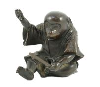 A Japanese bronze figure of a monkey, 19th century,6cms high.