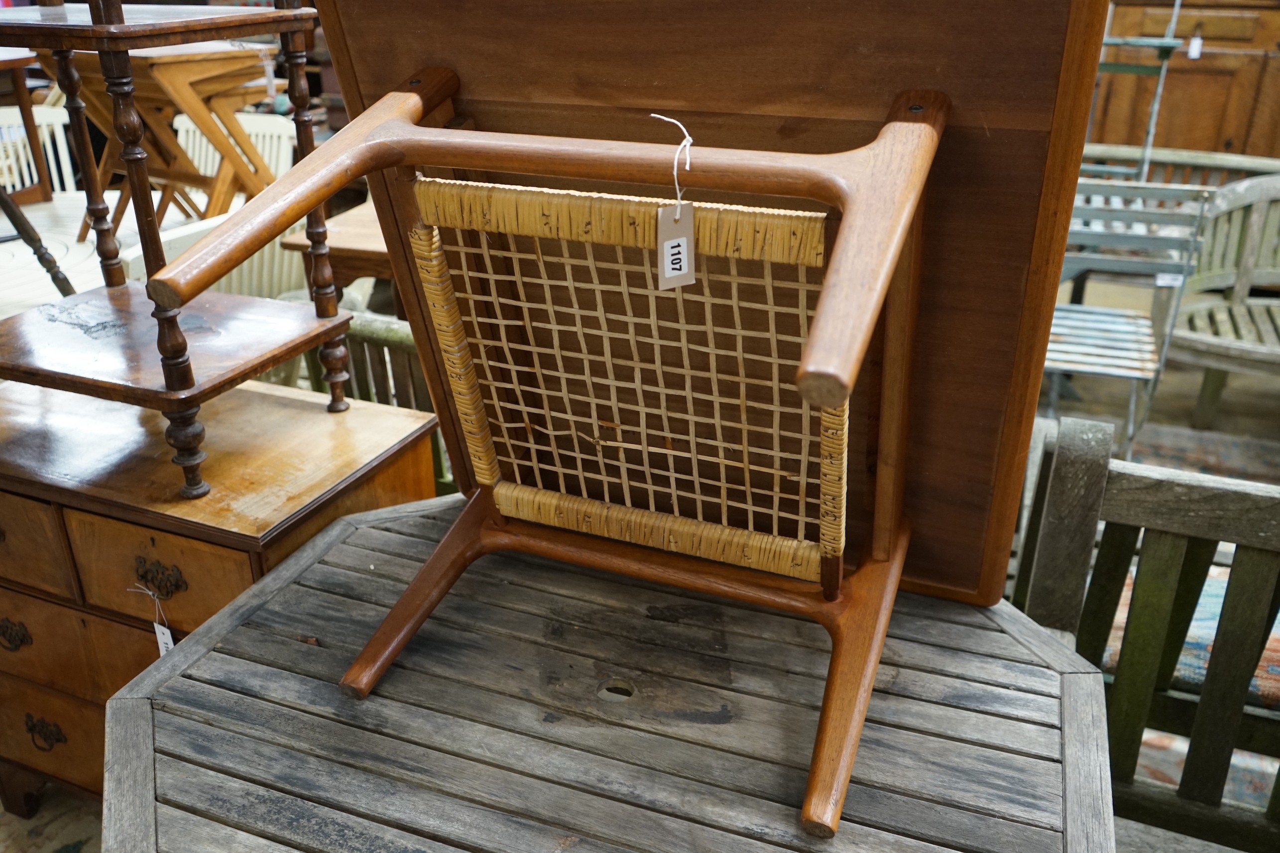 A mid century design Trioh Mobler Danish square teak coffee table with cane undertier, width 74cm, - Image 4 of 4