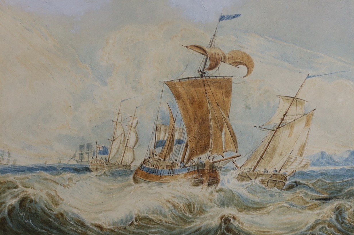 George Perfect Harding (1780-1853) , watercolour, Shipping off the coast, signed and dated 1829, 9 x - Image 2 of 3