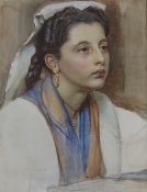 19th century English School, watercolour, Sketch of an Italian woman, 40 x 31cm