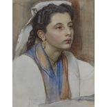 19th century English School, watercolour, Sketch of an Italian woman, 40 x 31cm