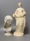 A Crown Devon Feildings figure and a Victorian Parian bust - tallest 38cm