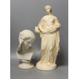 A Crown Devon Feildings figure and a Victorian Parian bust - tallest 38cm