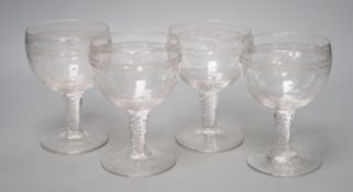 Four Edwardian air twist wine goblets - 14cm tall