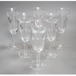 Six Moser cut glass flutes - 18.5cm tall