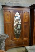 An Edwardian inlaid mahogany wardrobe, width 130cm, depth 50cm, height 200cm