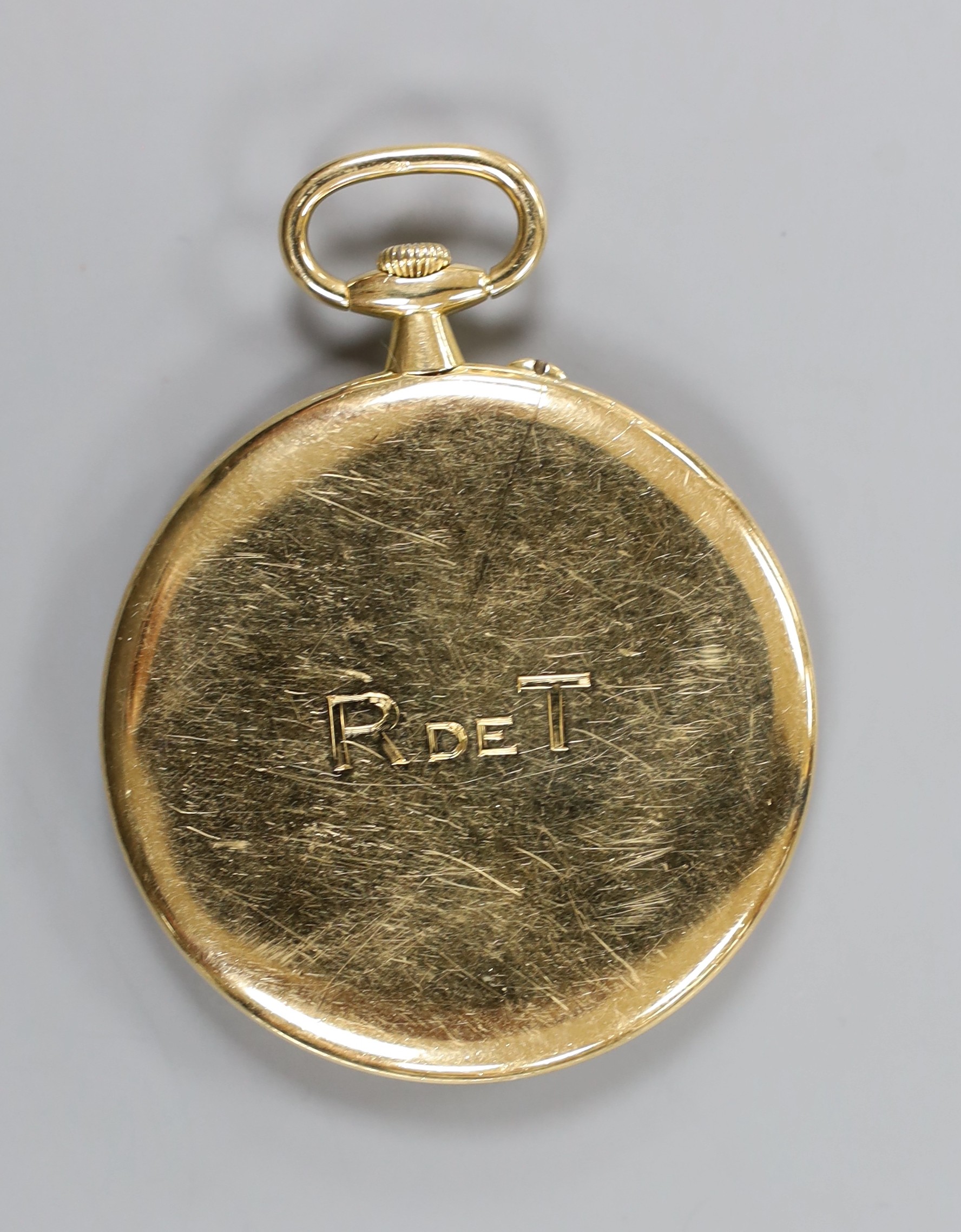 A continental yellow metal open faced dress pocket watch, case diameter 45mm, gross weight 45.8 - Image 2 of 2