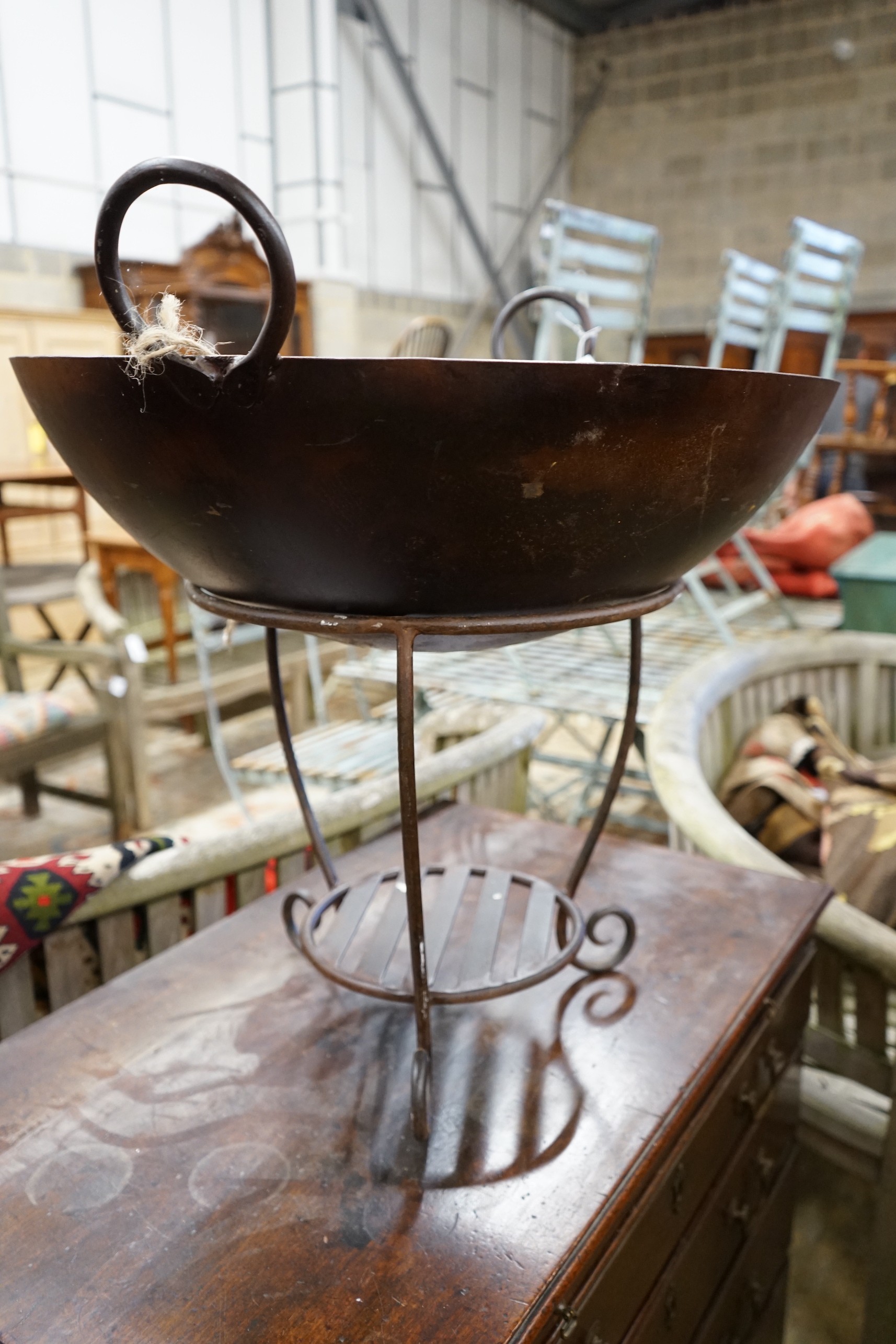 A circular wrought iron fire pit, diameter 61cm, height 59cm - Image 3 of 3