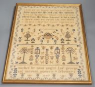 A framed Victorian sampler, worked by Susan Knight 1847, 41 x 31cm