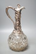 A Victorian silver mounted cut glass claret jug, with fruiting vine decoration, Cartwright &