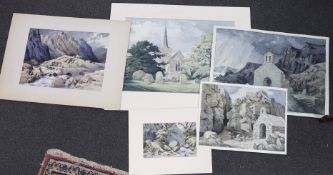 George Mackley R.E. (1900-1983), six assorted watercolours, Churches, chapels and other rustic
