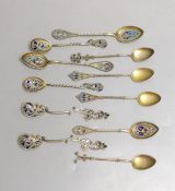 A small collection of eleven assorted Scandinavian gilt white metal and plique a jour small