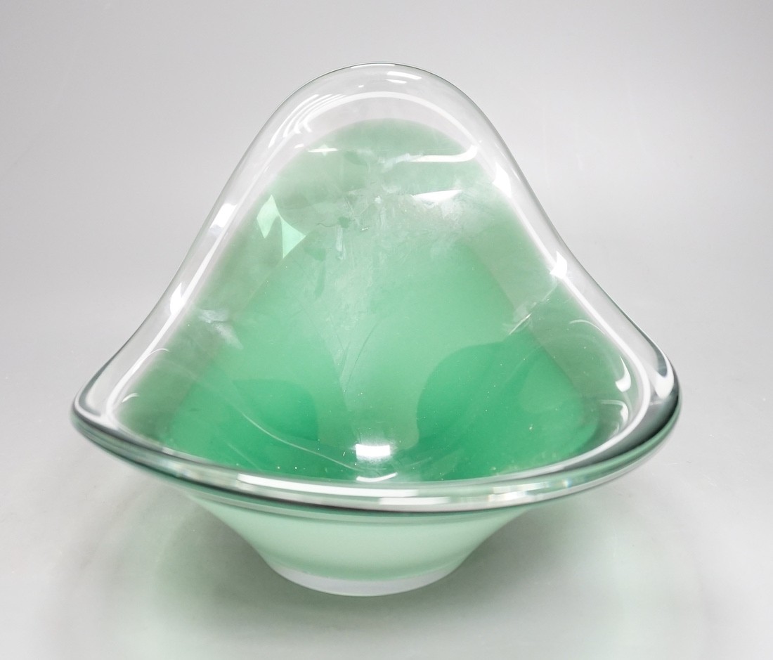 A Flygfors green and white cased glass bowl, signed, 30cm - Image 2 of 4