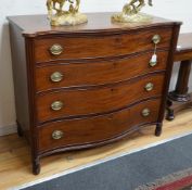 A George III mahogany serpentine chest of four long drawers, width 115cm, depth 58cm, height 97cm