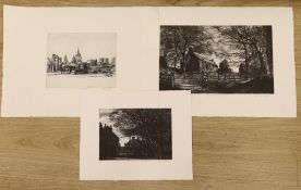 David Carr (1944-2009), three etchings, 'Danby, Yorkshire', 'St Paul's and Blackfriars' and '