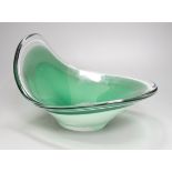 A Flygfors green and white cased glass bowl, signed, 30cm