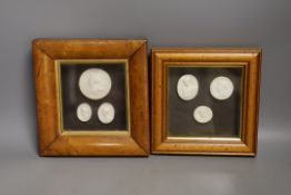 Two framed groups of classical portrait reliefs
