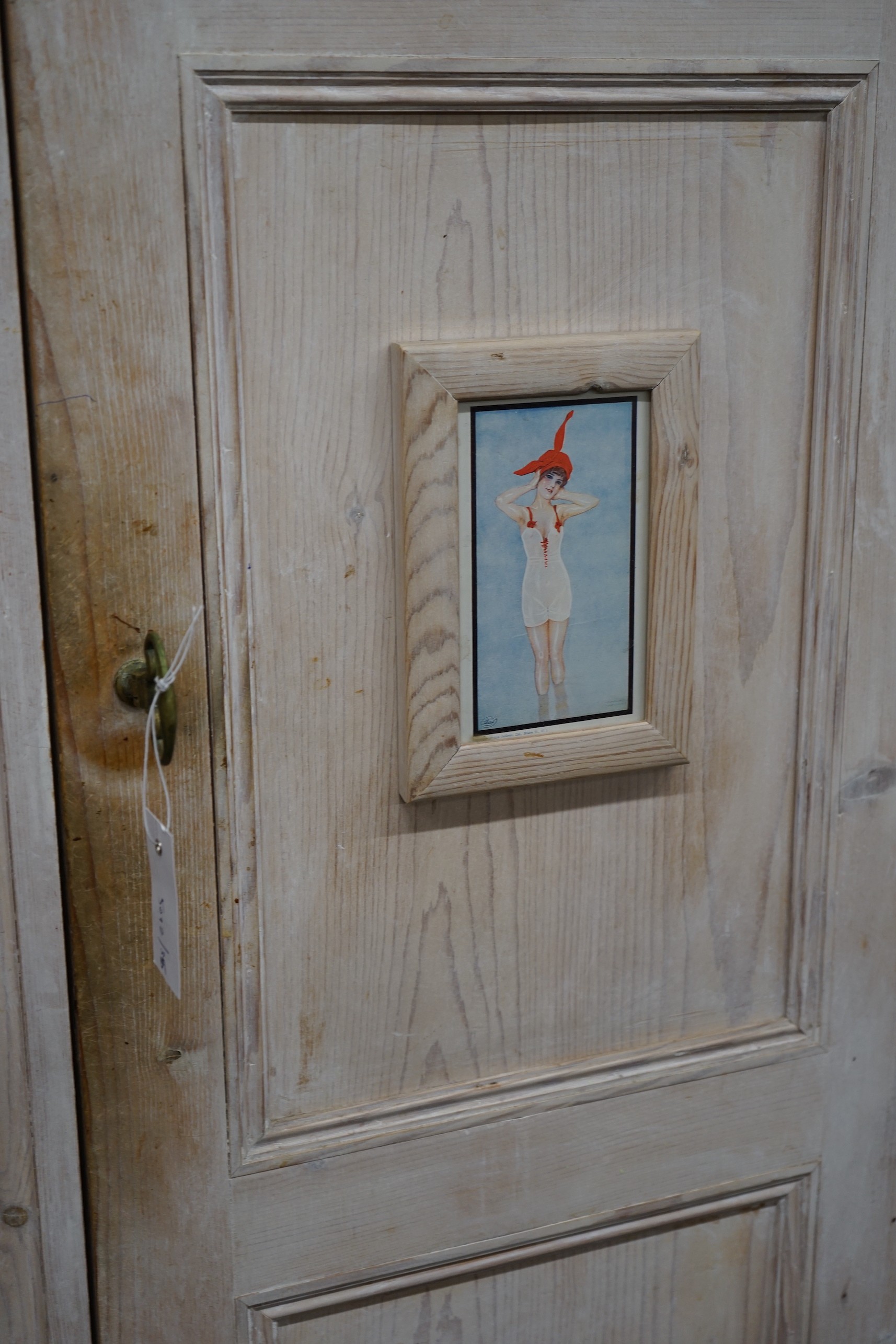 A Victorian style painted pine hall cupboard, width 59cm, depth 37cm, height 183cm - Image 3 of 5