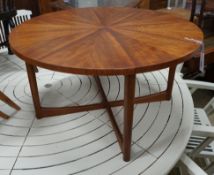 A Danish teak segmented top 1960's circular coffee table, diameter 83cm, height 46cm