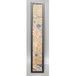 A Chinese framed embroidered floral panel - 53 x 8cm