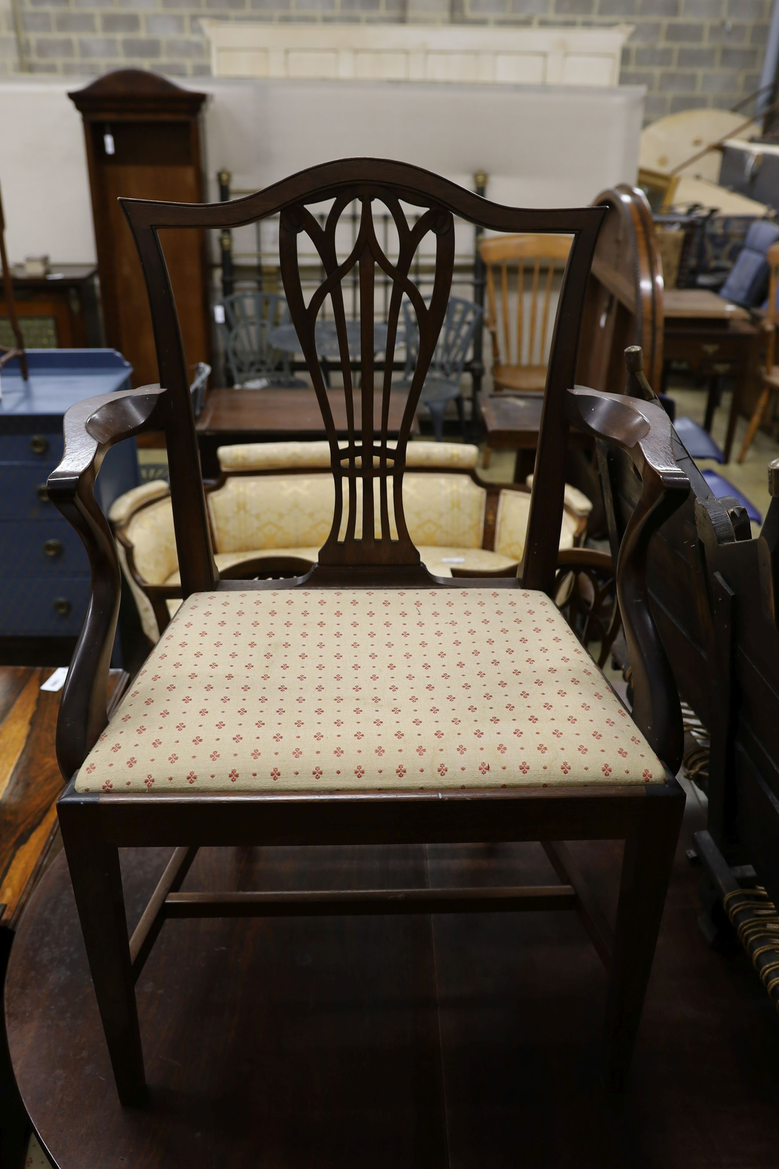 A set of nine George III and later mahogany dining chairs with pierced splats and upholstered drop - Image 3 of 3