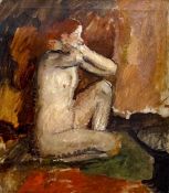 Dame Ethel Walker (1861-1951), oil on canvas, Crouching nude, inscribed verso, ex Collection Roger