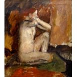 Dame Ethel Walker (1861-1951), oil on canvas, Crouching nude, inscribed verso, ex Collection Roger